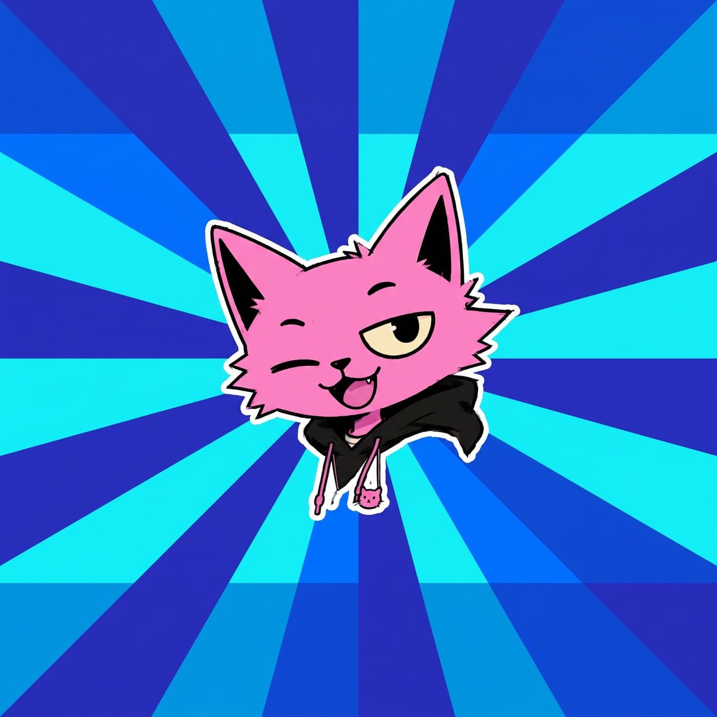 Puss winking against a comic sunburst