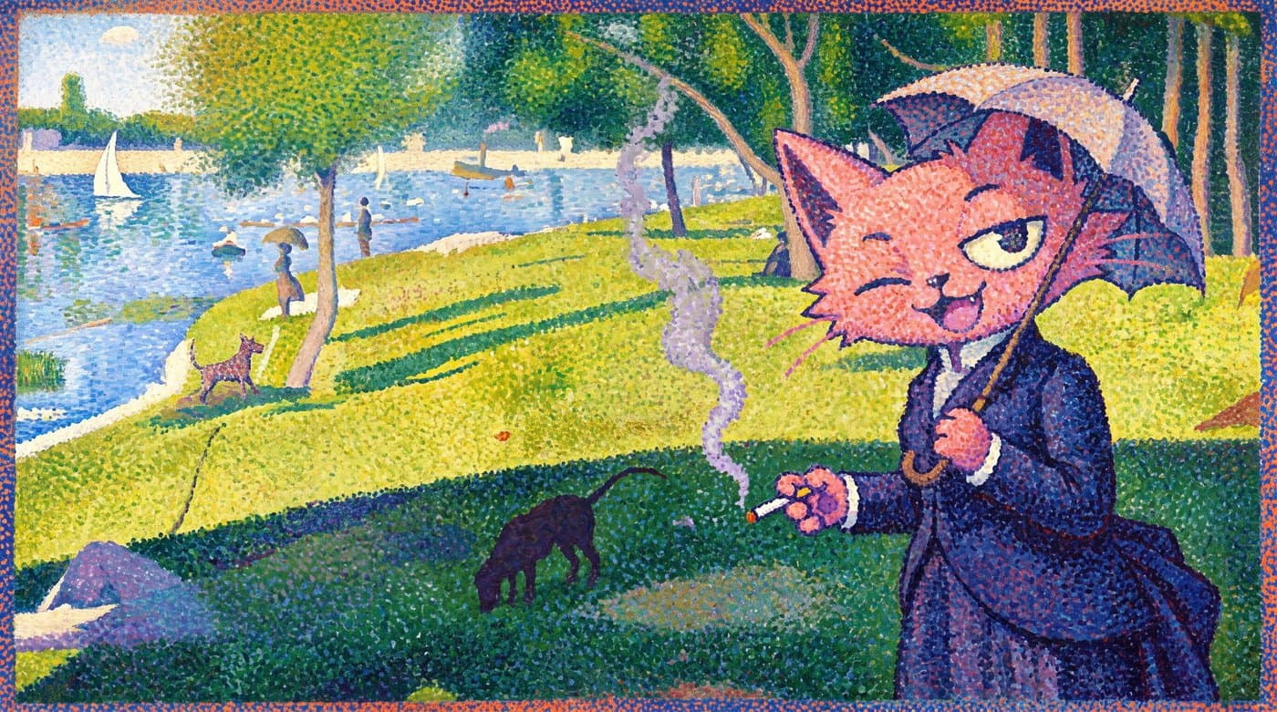 Puss painted into Seurat's La Grande Jatte